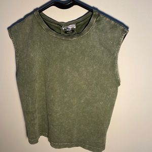 Rabbit Rose women’s size small crop length green tank, ties down the back